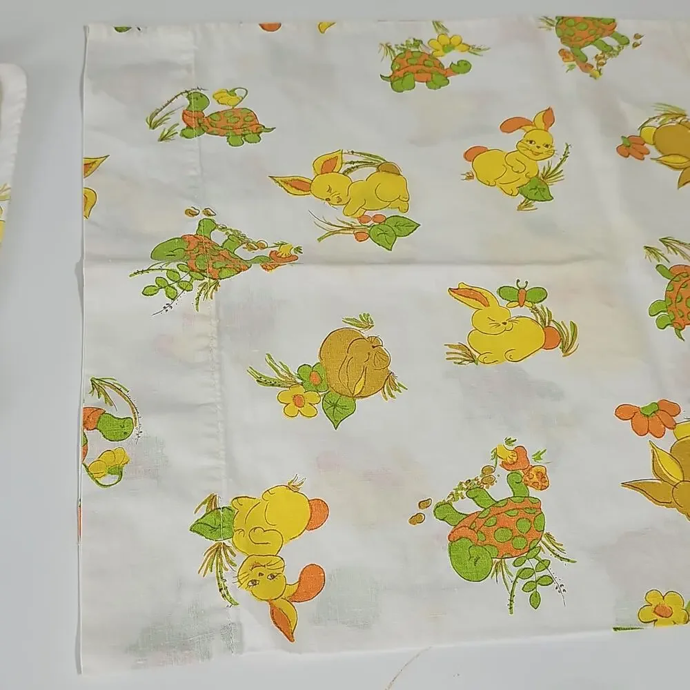 Set of Two Baby Toddler Vintage Pillowcases Turtle Bunny 17.5 x 12.25
